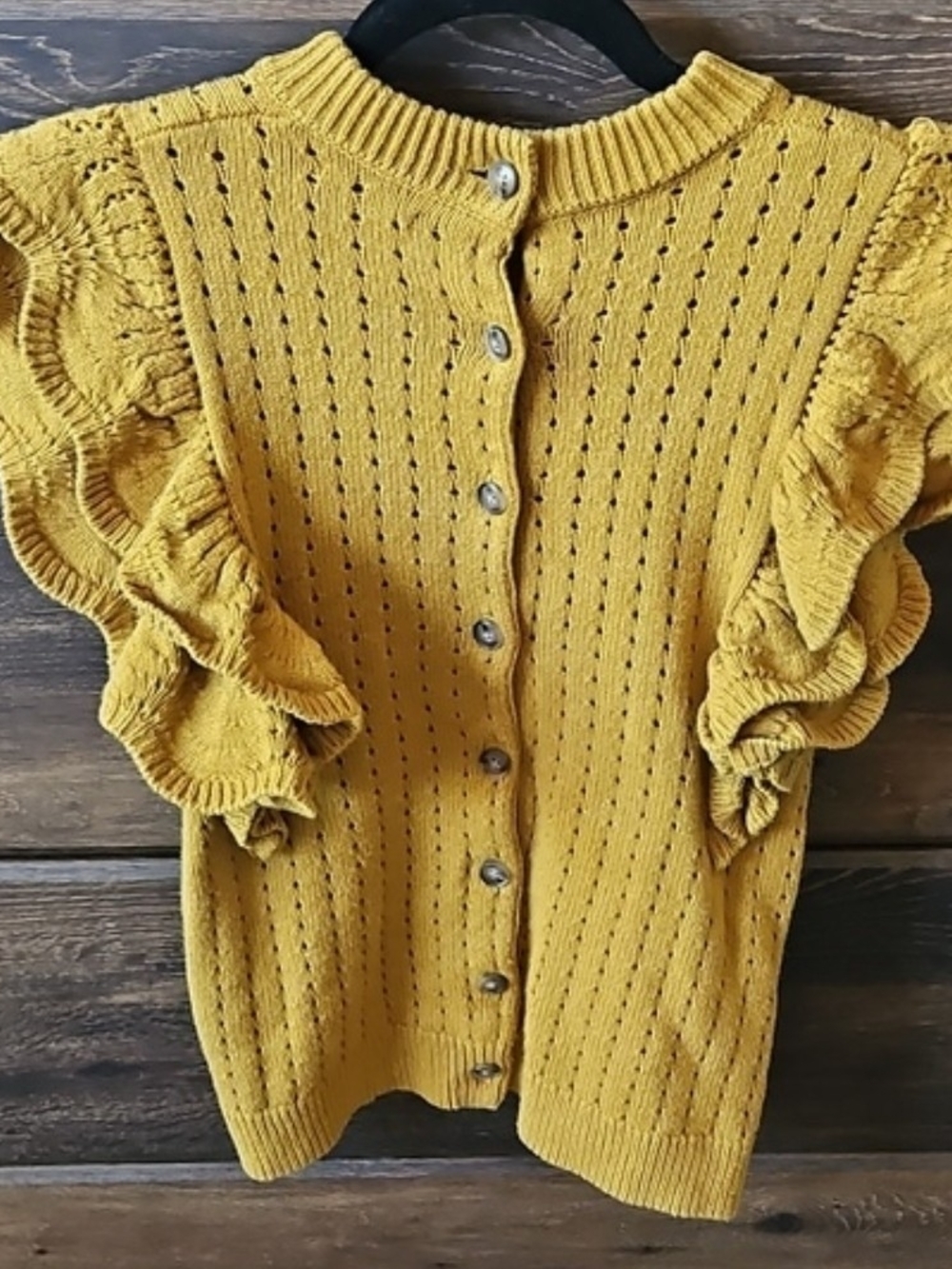 Who What Wear Mustard Ruffle-Sleeve Button Cardigan